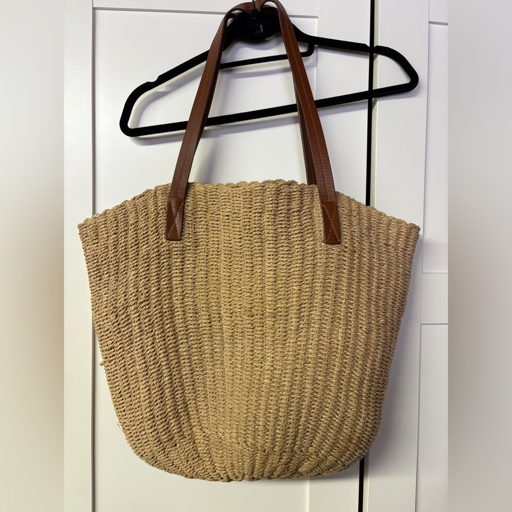 J. Crew Tan Woven Tote with Brown Handles